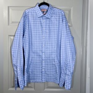 THOMAS PINK “Prestiege” Mens Cufflink Dress Shirt, Blue/White, Size 18 Neck